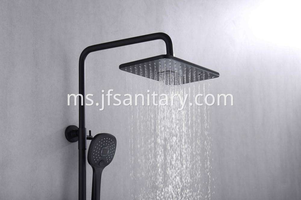 Black Square Shower Mixer Set With Marble Shelf